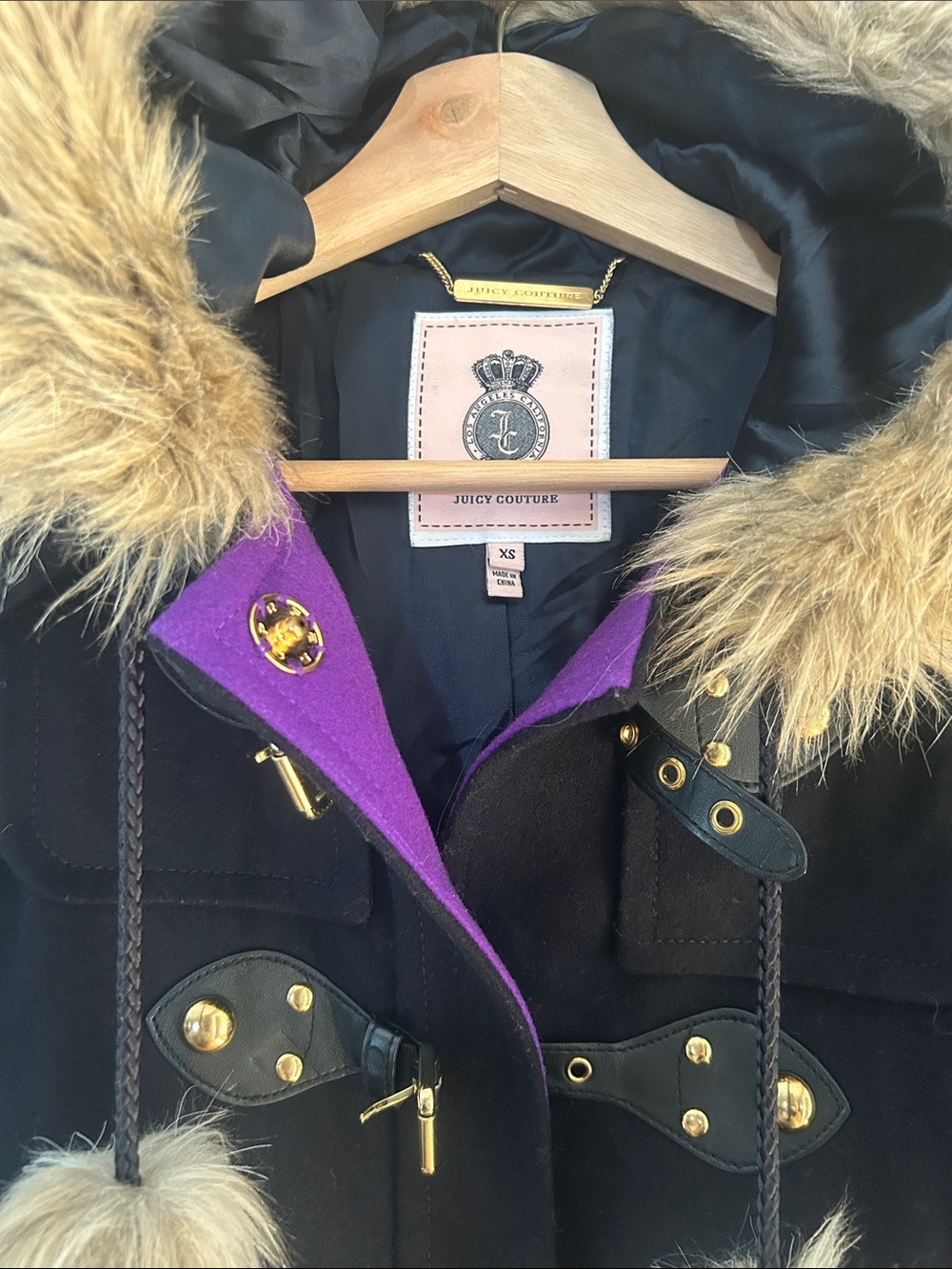 Juicy Couture Fur Hooded Wool Jacket - Picture 2 of 4
